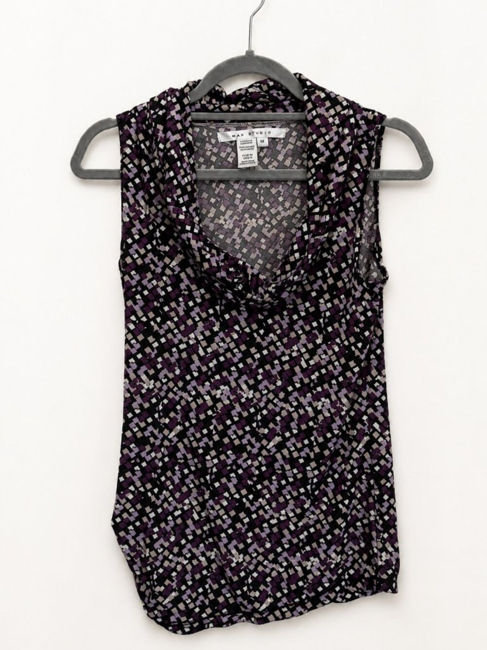 Max Studio M Purple Mosaic Print Cowl Neck Sleeveless Top